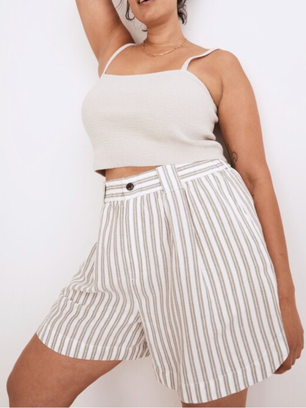 Madewell Linen-Blend Curved-Hem Shorts Distant Grove Stripe Size XL